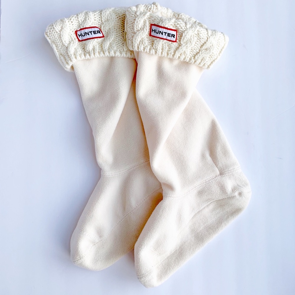 Hunter | Fleece Welly Boot Cable Knit Cream Liners